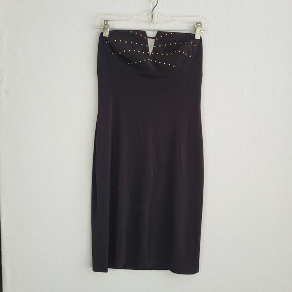 Vtg CACHE Y2K Strapless Rhinestone Cutout Mini Dress SZ 4 Black Formal Hoco LBD - Picture 6 of 12